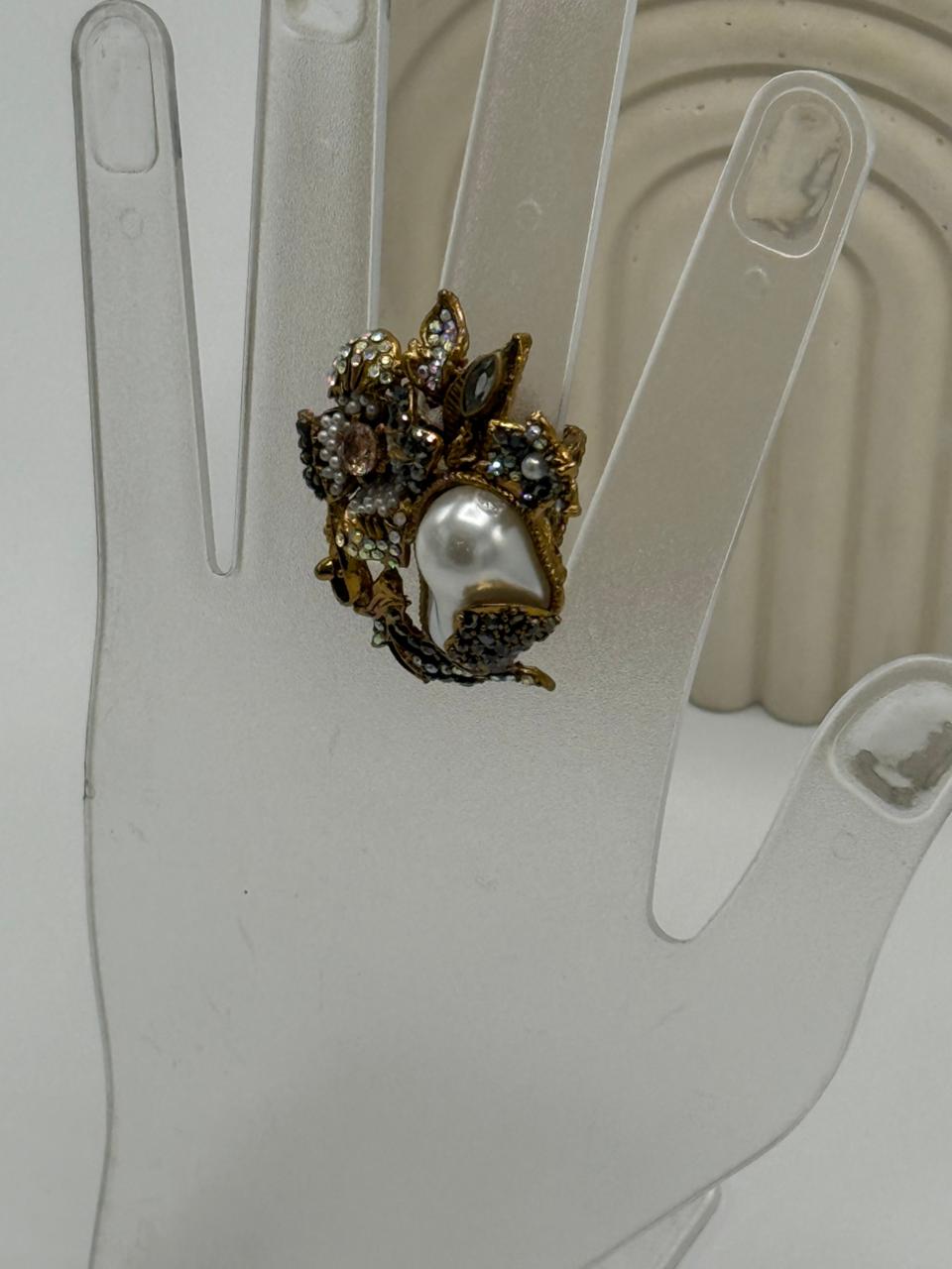 Celestial Empress Baroque Pearl & Gold Statement Adjustable ring