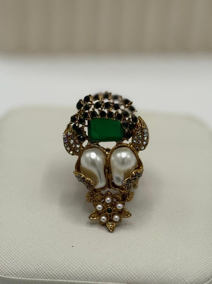 Regal Dynasty Baroque Pearl & Emerald Enchanté Statement Adjustable ring