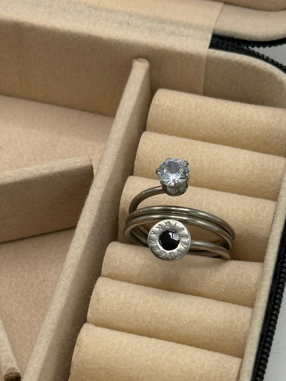 Stainless Steel Eterna Luxe Roman Solitaire Ring