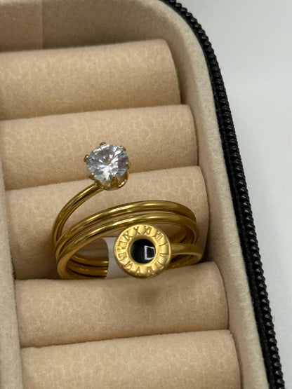 Stainless Steel Golden Eterna Roman Solitaire Ring