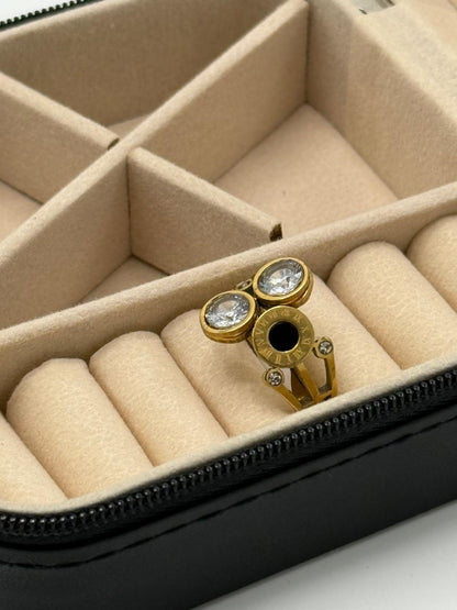 Aurora Luxe Roman Twin Diamond Ring  Stainless Steel