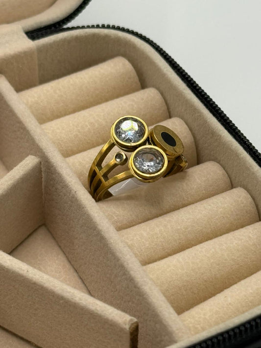 Aurora Luxe Roman Twin Diamond Ring  Stainless Steel