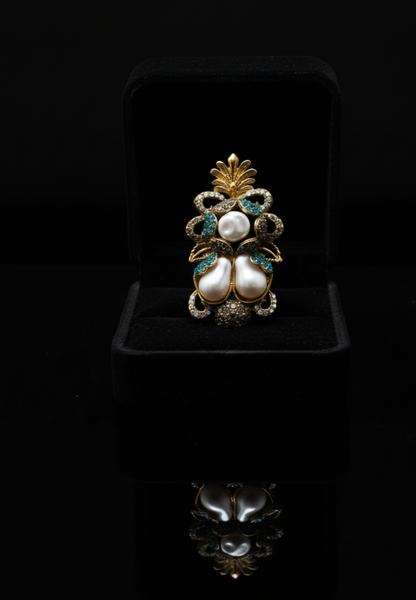 Regal Dynasty Baroque Pearl & Emerald Enchanté Statement Adjustable ring
