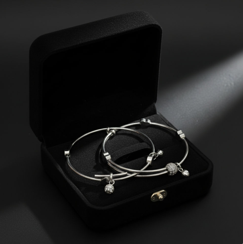 Sterling Silver Heart & Cubic Zirconia Bangles  Stainless Steel