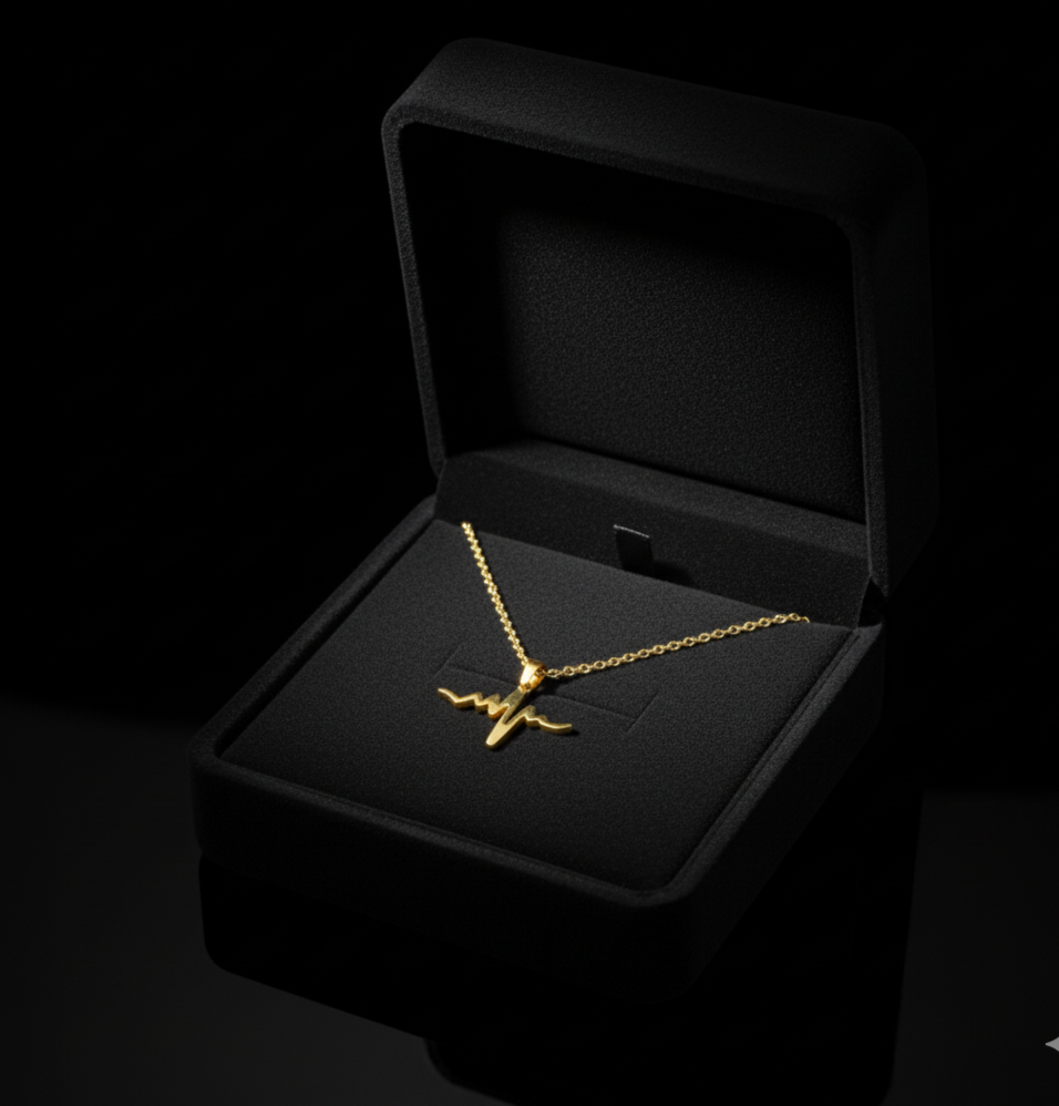 Pulse of Gold – Heartbeat Pendant Necklace  Stainless Steel