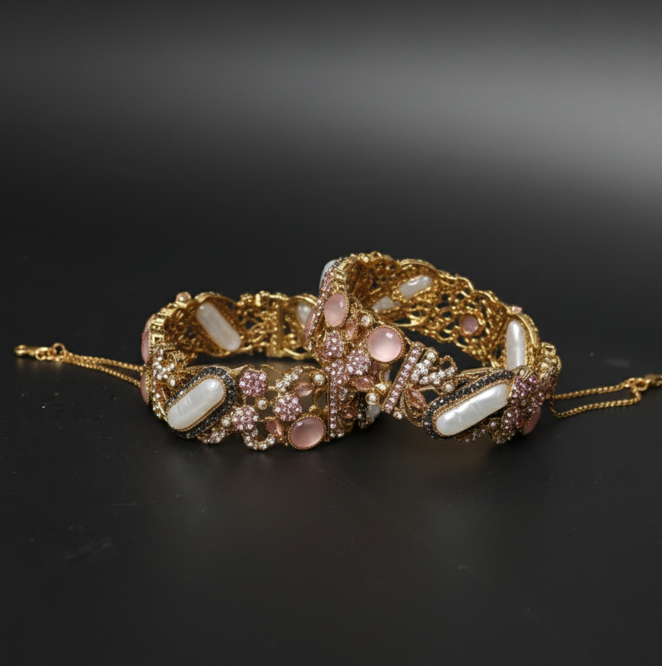 Rhinestone & Pearl Cuff Bangles  Stainless