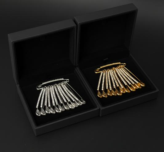 Rhinestone Safety Pin Brooch Set  Stainless Steel