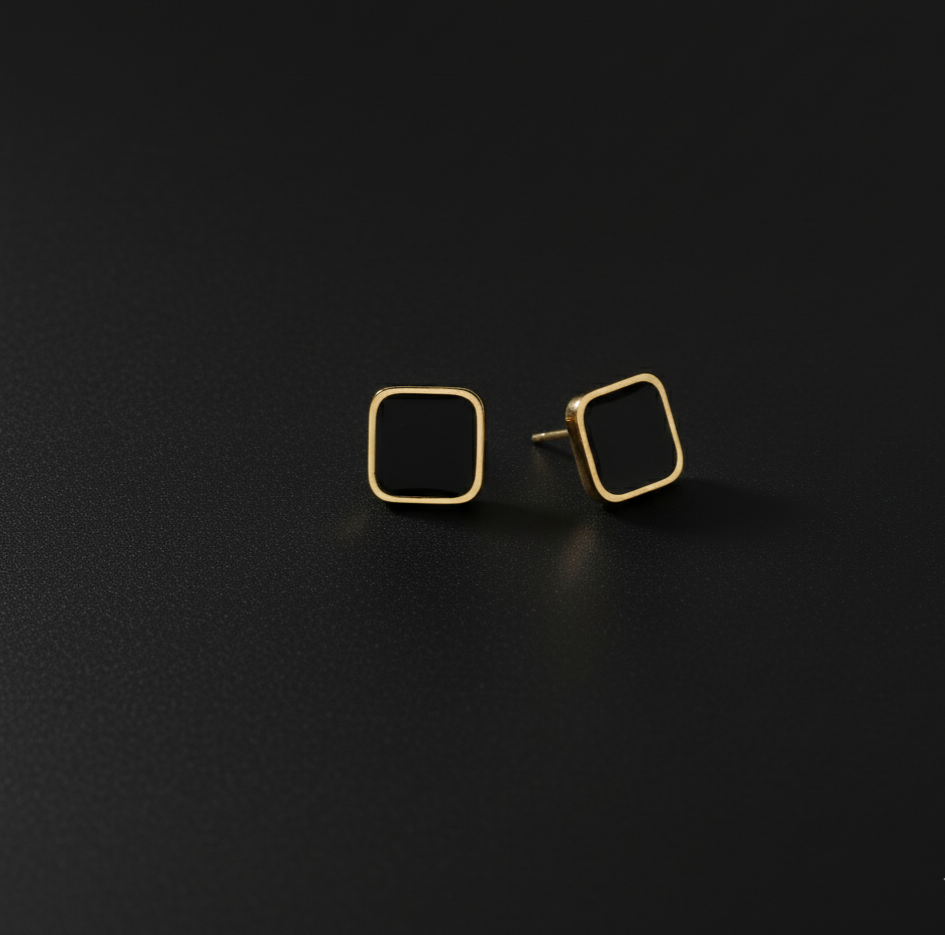Midnight Square Studs Noir Edge Earrings Black Luxe Minimal Stud Earrings  Stainless Steel