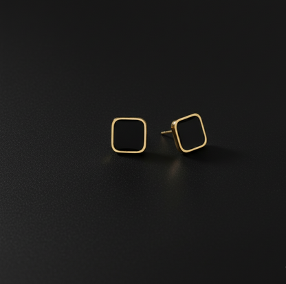 Midnight Square Studs Noir Edge Earrings Black Luxe Minimal Stud Earrings  Stainless Steel