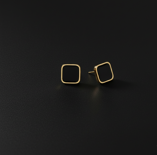 Midnight Square Studs Noir Edge Earrings Black Luxe Minimal Stud Earrings  Stainless Steel