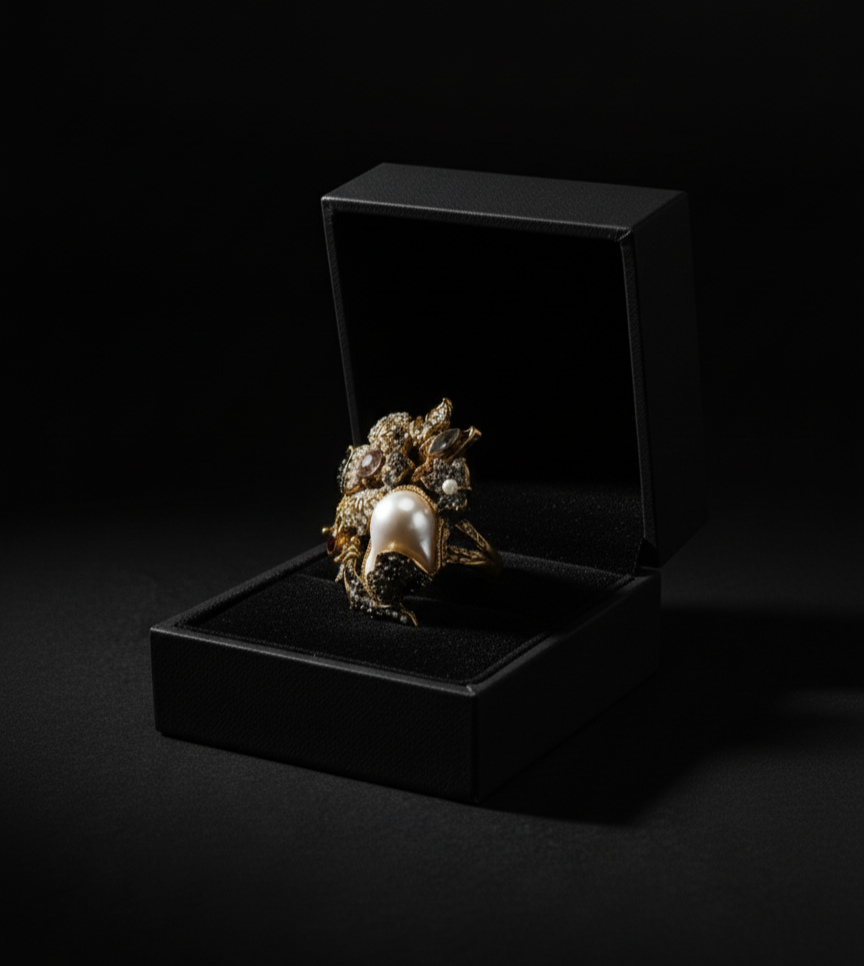 Celestial Empress Baroque Pearl & Gold Statement Adjustable ring