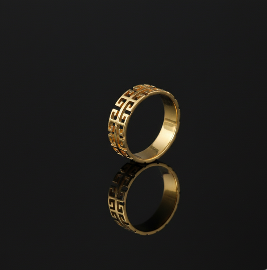 Gold Toned Geometric Cut-Out Band Ring  Stainless Steel