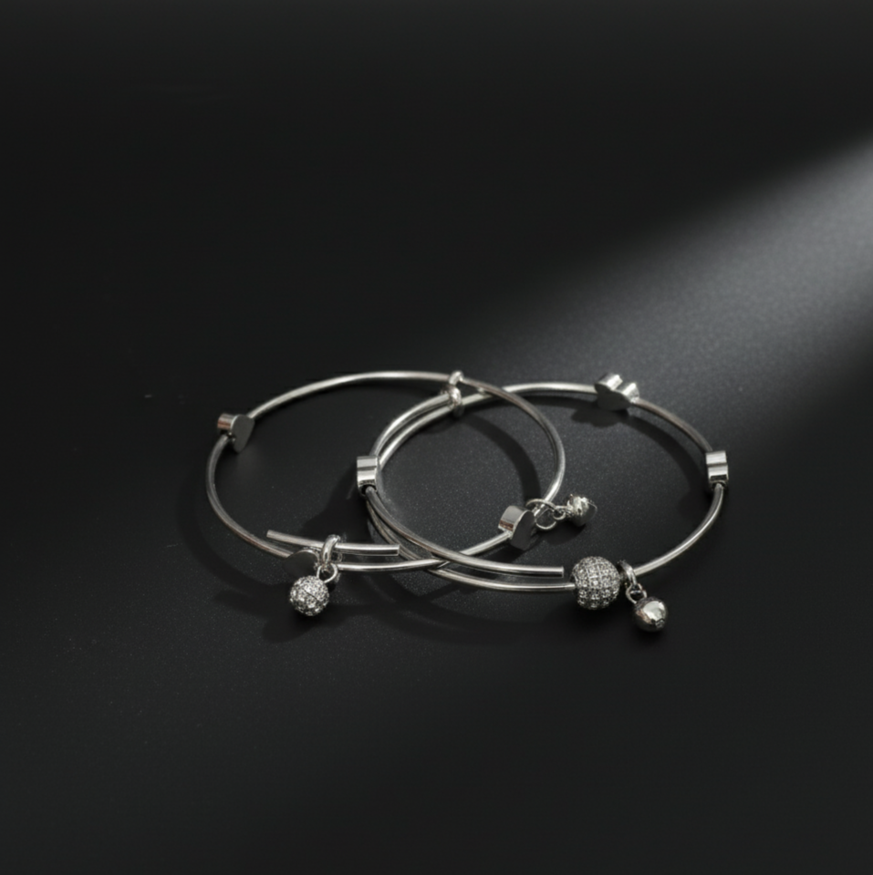 Sterling Silver Heart & Cubic Zirconia Bangles  Stainless Steel