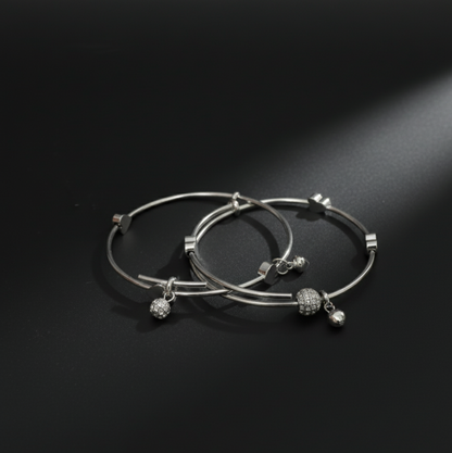 Sterling Silver Heart & Cubic Zirconia Bangles  Stainless Steel