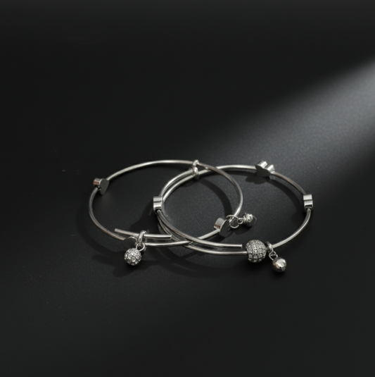 Sterling Silver Heart & Cubic Zirconia Bangles  Stainless Steel