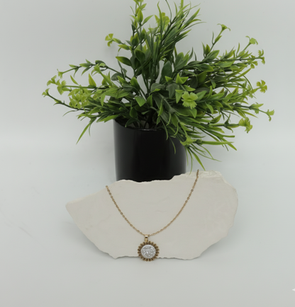 Golden Aura – Radiant Sunburst Pendant Necklace  Stainless Steel