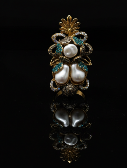 Regal Dynasty Baroque Pearl & Emerald Enchanté Statement Adjustable ring