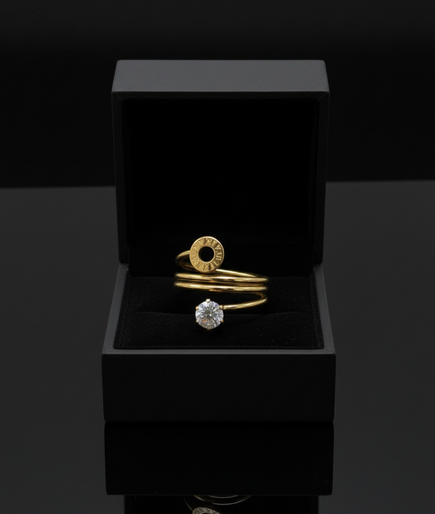 Stainless Steel Golden Eterna Roman Solitaire Ring