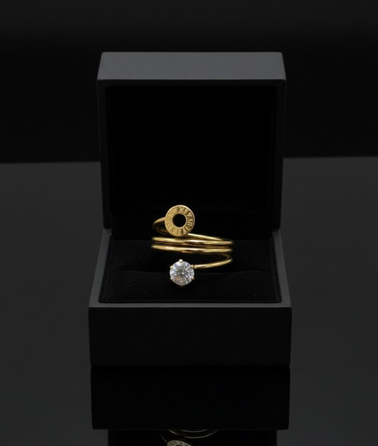 Stainless Steel Golden Eterna Roman Solitaire Ring