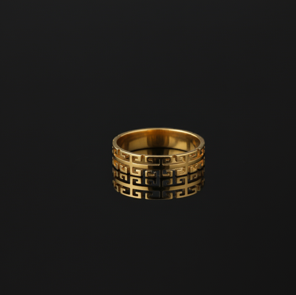 Gold Toned Geometric Cut-Out Band Ring  Stainless Steel
