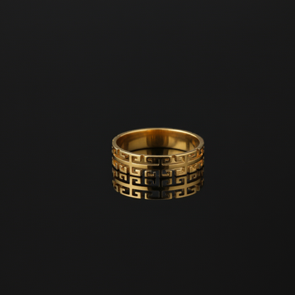 Gold Toned Geometric Cut-Out Band Ring  Stainless Steel