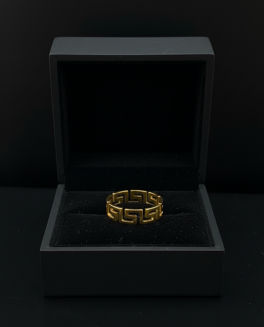 Stainless Steel Elysian Golden Maze Statement Ring