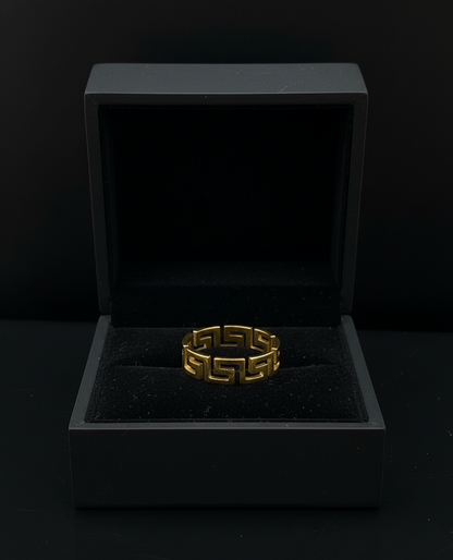 Stainless Steel Elysian Golden Maze Statement Ring
