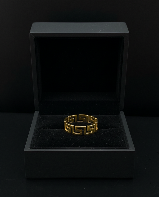Stainless Steel Elysian Golden Maze Statement Ring