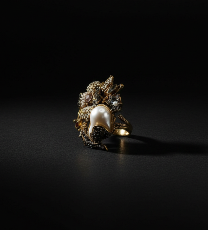 Celestial Empress Baroque Pearl & Gold Statement Adjustable ring
