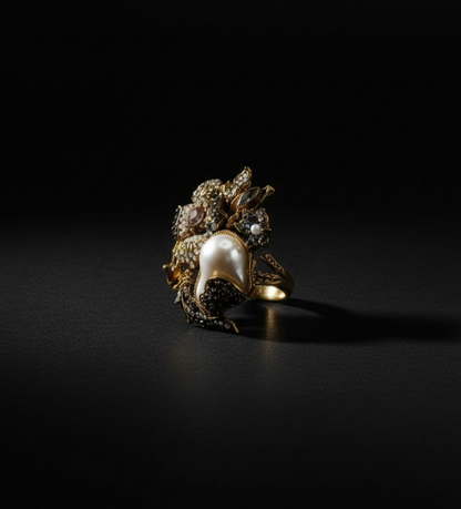 Celestial Empress Baroque Pearl & Gold Statement Adjustable ring