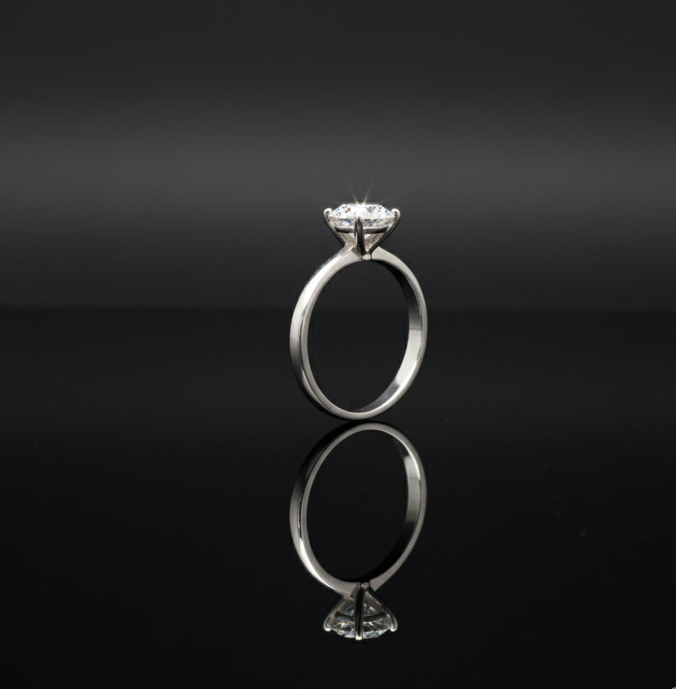 Classic Sterling Silver Solitaire Ring - Round Cut Cubic Zirconia Engagement Style  Stainless Steel