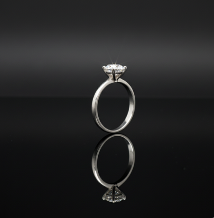 Classic Sterling Silver Solitaire Ring - Round Cut Cubic Zirconia Engagement Style  Stainless Steel