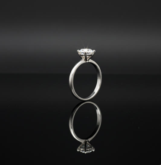 Classic Sterling Silver Solitaire Ring - Round Cut Cubic Zirconia Engagement Style  Stainless Steel