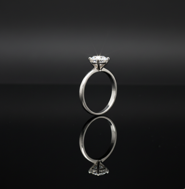 Classic Sterling Silver Solitaire Ring - Round Cut Cubic Zirconia Engagement Style  Stainless Steel