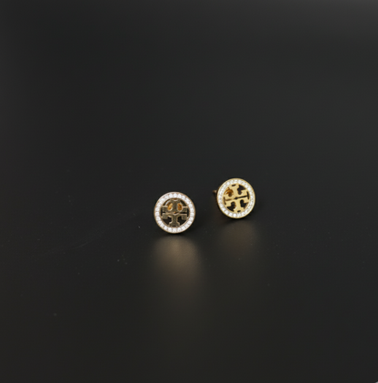 Classic Gold Stud Earrings with Cubic Zirconia  Stainless Steel